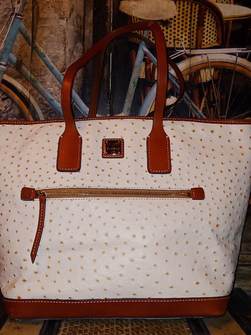Dooney & Bourke Bostrom Large Cream Ostrich Embossed Leather Tote